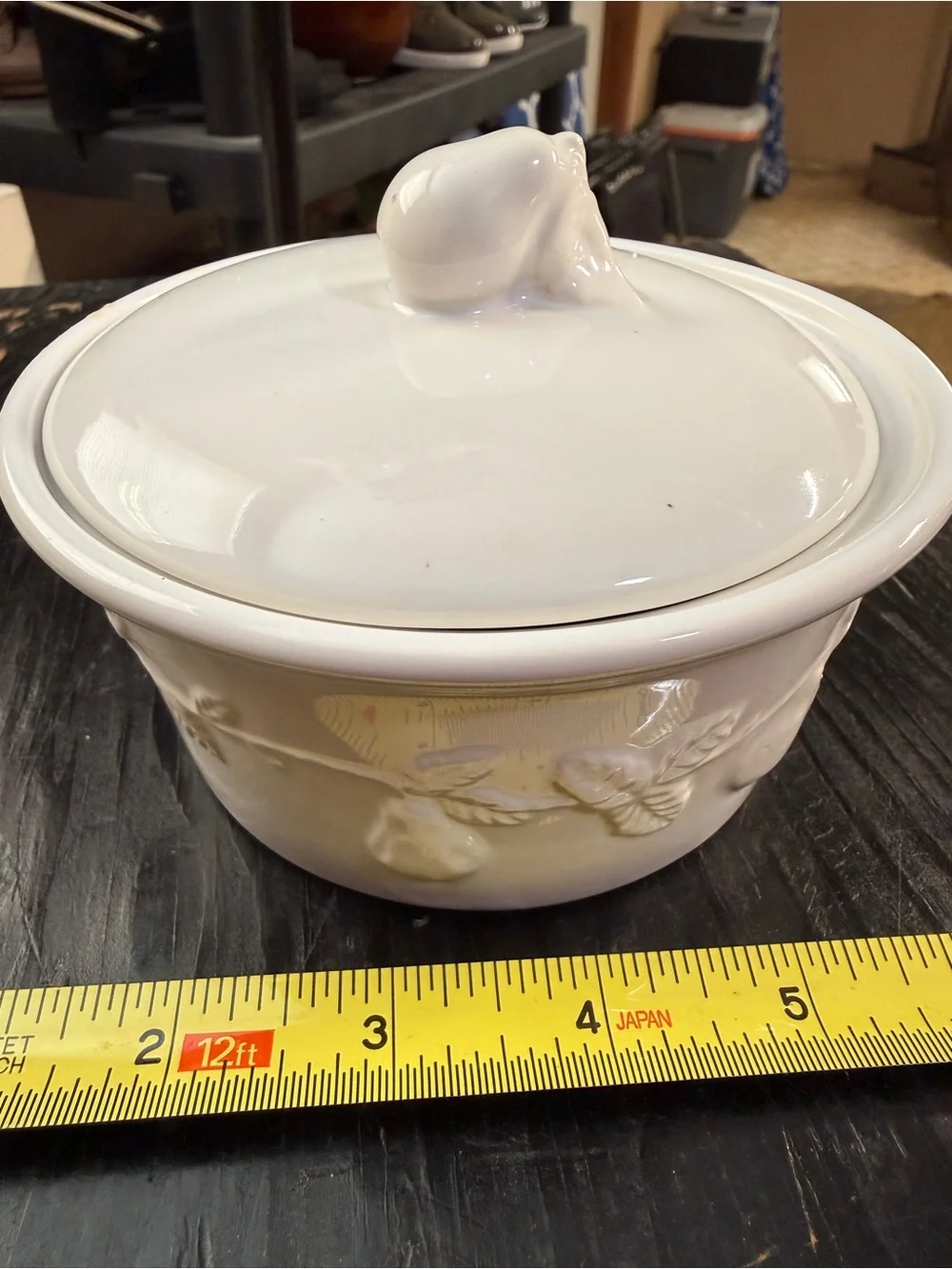 Lilian Vernon White Covered Ceramic Serving Dish with Leaf Relief